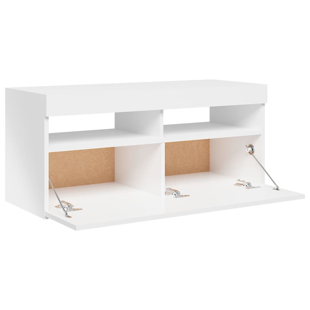 vidaXL TV-Schrank mit LED-Leuchten Hochglanz-Weiß 90x35x40 cm