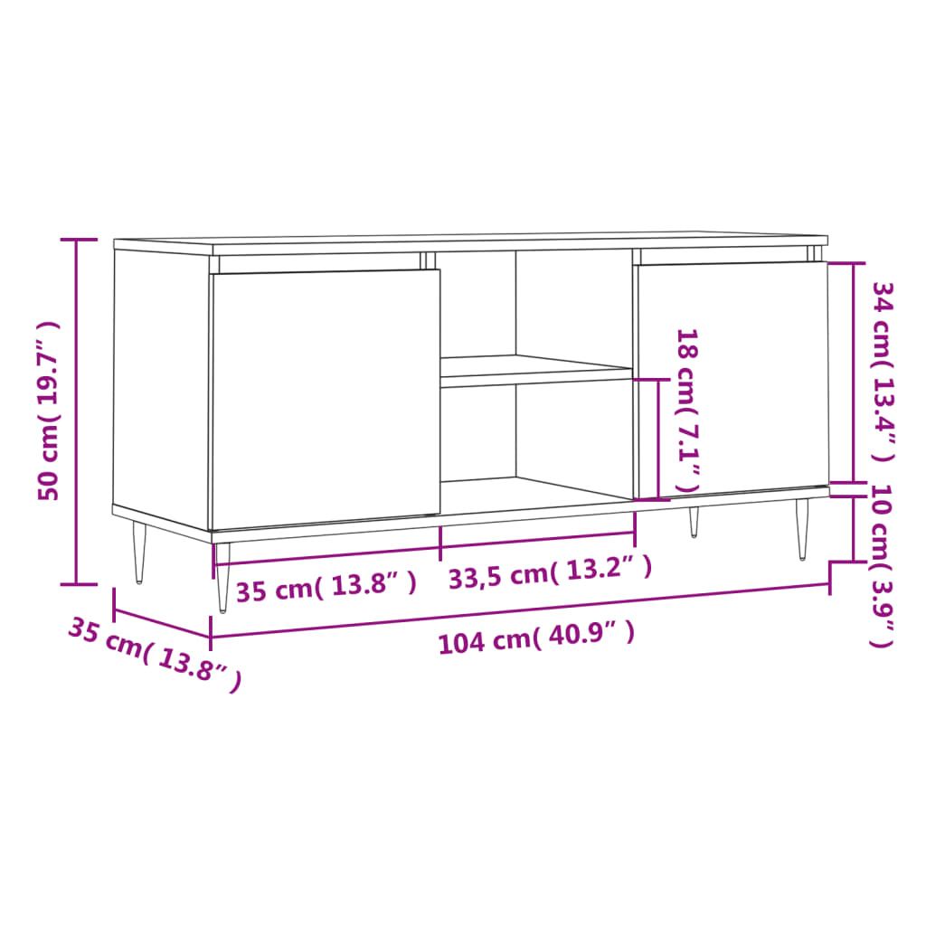 vidaXL TV-Schrank Braun Eichen-Optik 104x35x50 cm Holzwerkstoff