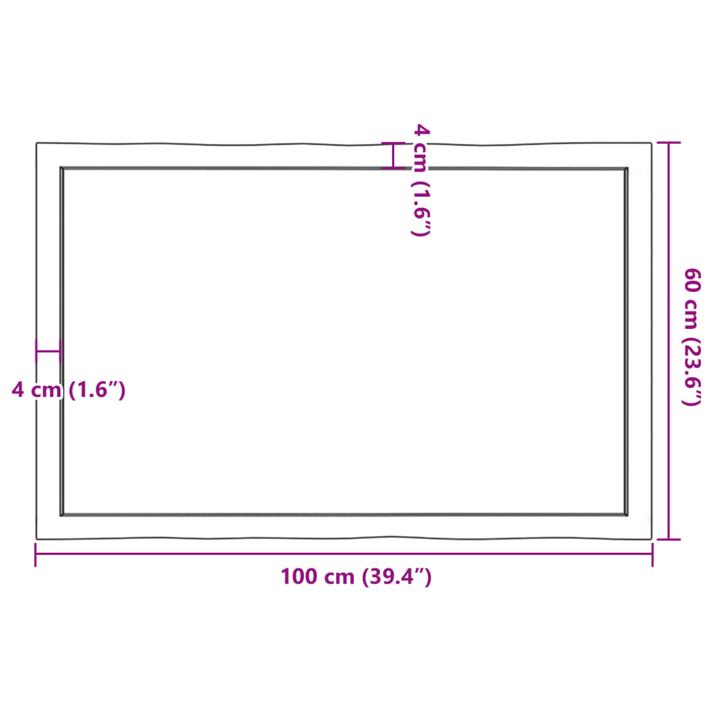 vidaXL Tischplatte 100x60x(2-6) cm Massivholz Unbehandelt Baumkante