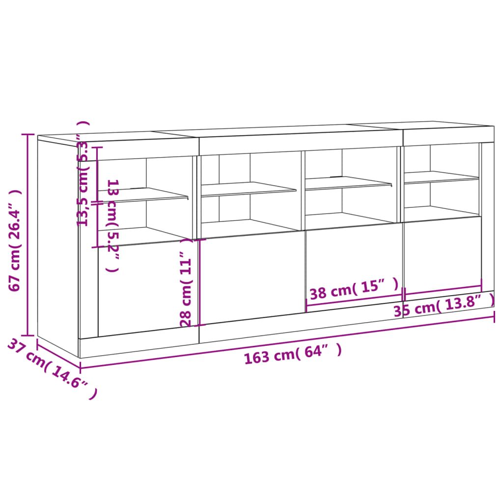 vidaXL Sideboard mit LED-Leuchten Weiß 163x37x67 cm