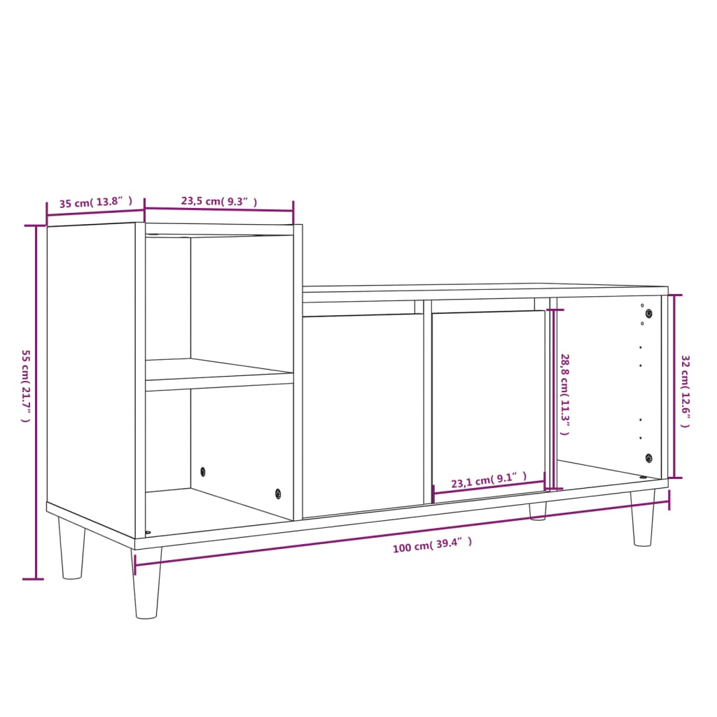 vidaXL TV-Schrank Schwarz 100x35x55 cm Holzwerkstoff