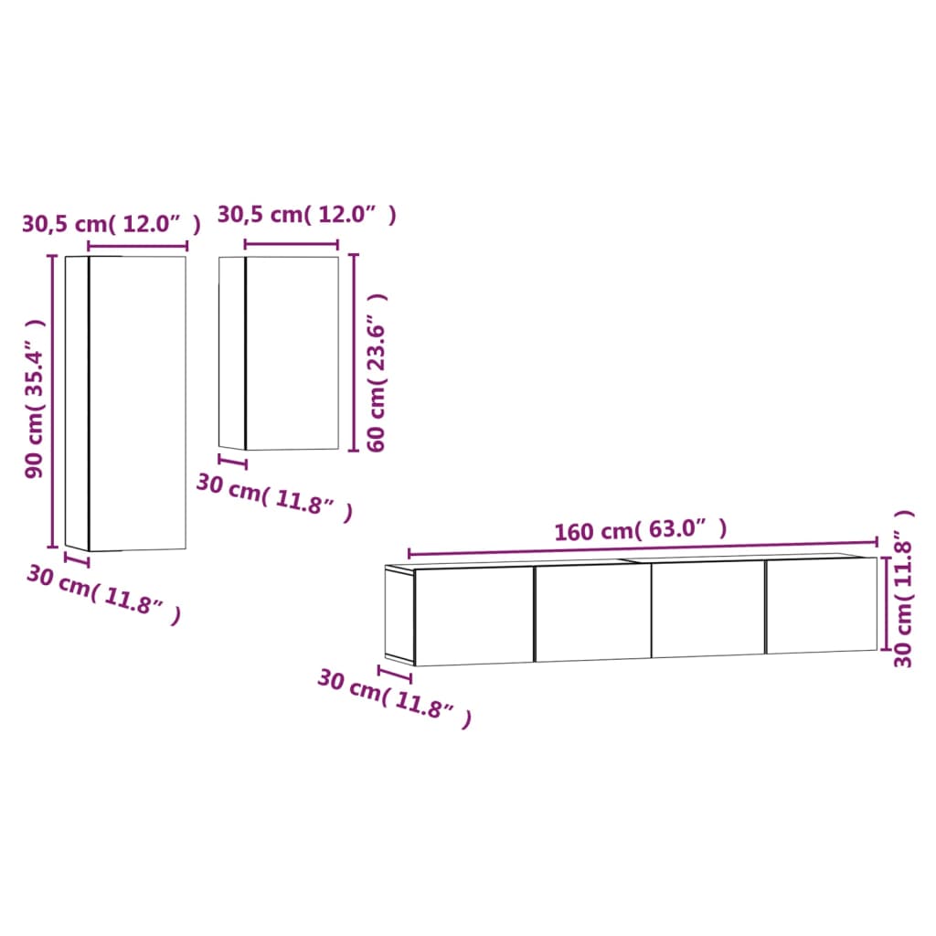 vidaXL 4-tlg. TV-Schrank-Set Räuchereiche Holzwerkstoff