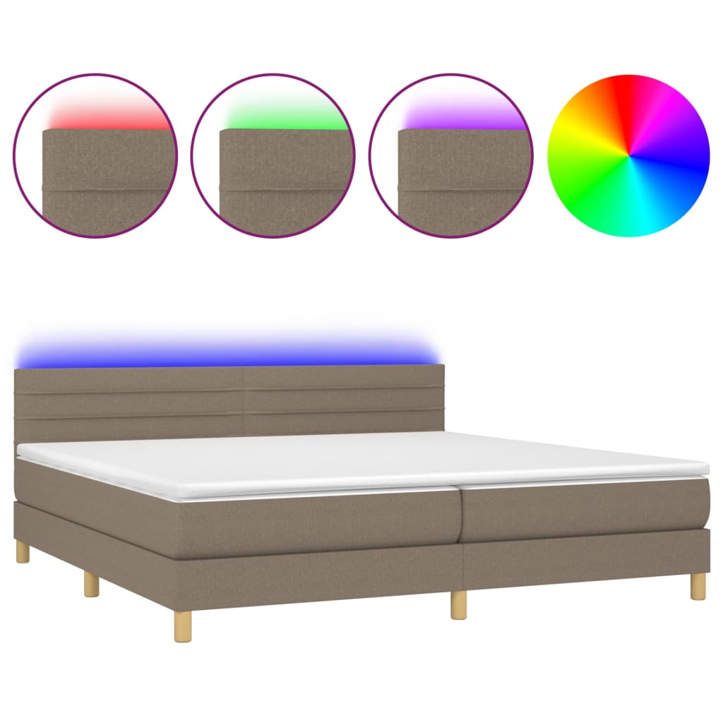 vidaXL Boxspringbett mit Matratze & LED Taupe 200x200 cm Stoff