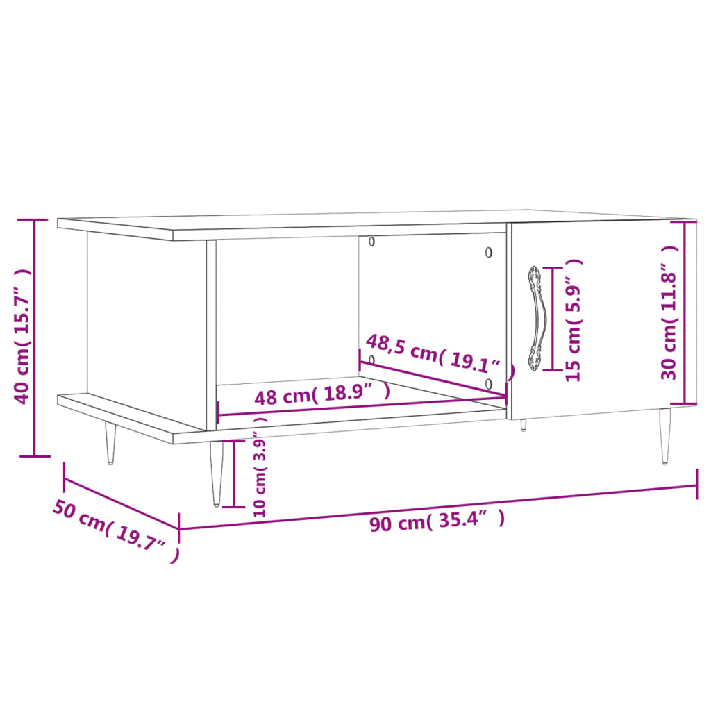 vidaXL Couchtisch Hochglanz-Weiß 90x50x40 cm Holzwerkstoff