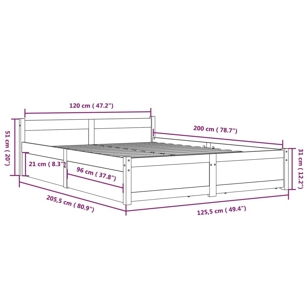 vidaXL Bett mit Schubladen 120x200 cm