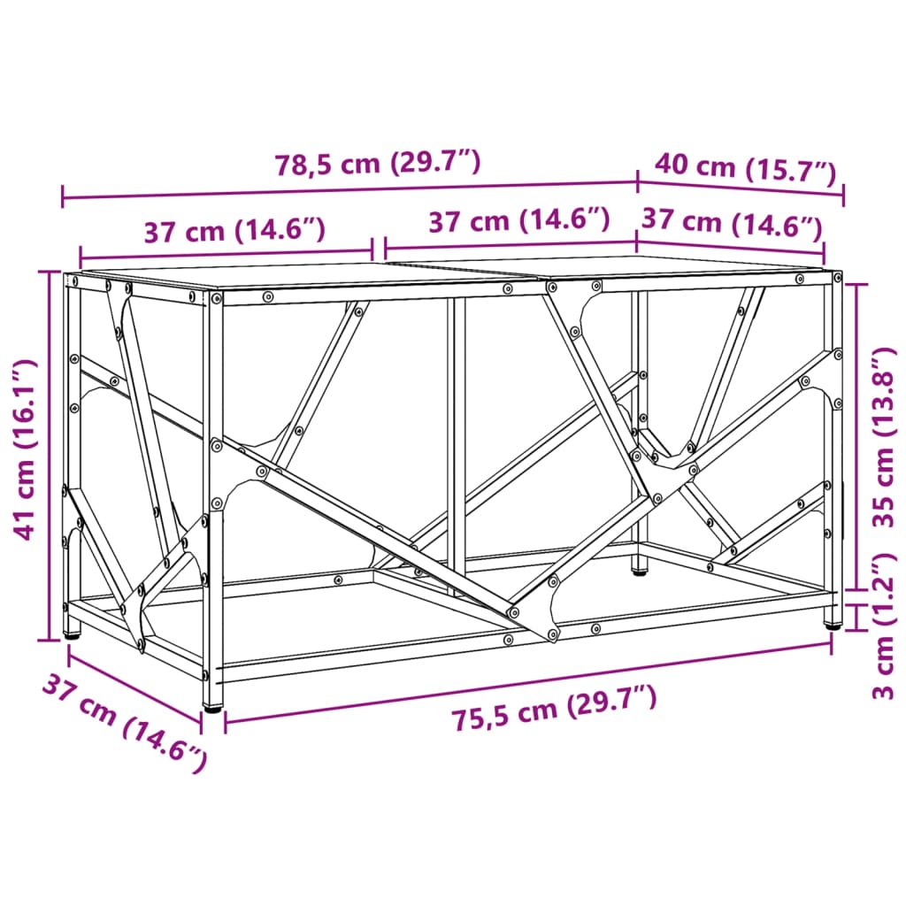 vidaXL Couchtisch mit Glasplatte Transparent 78,5x40x41 cm Stahl