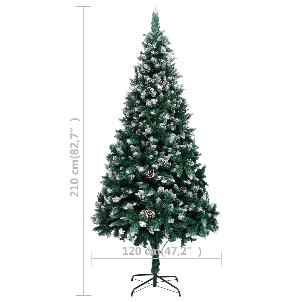 vidaXL Künstlicher Weihnachtsbaum mit Beleuchtung Kugeln Zapfen 210 cm