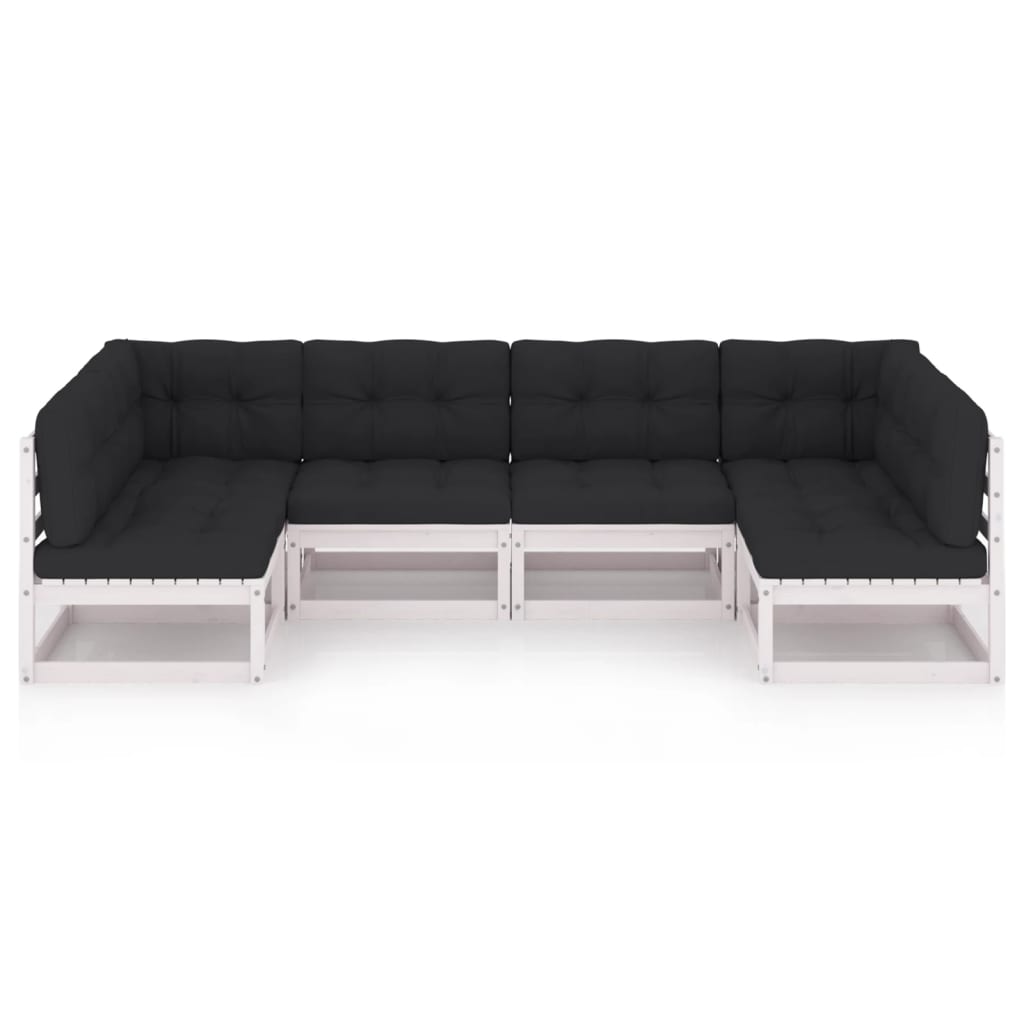 vidaXL 6-tlg. Garten-Lounge-Set mit Kissen Weiß Massivholz Kiefer