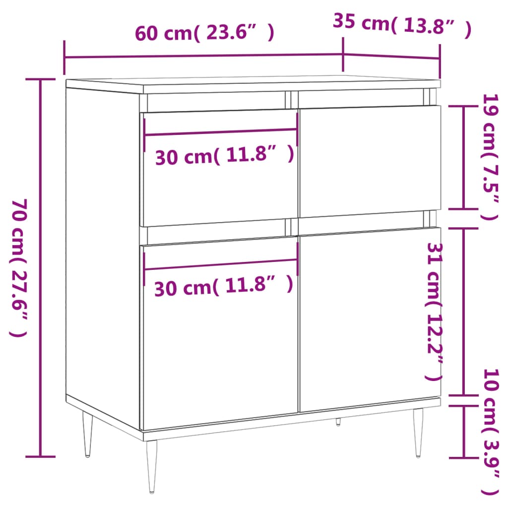 vidaXL Sideboard Grau Sonoma 60x35x70 cm Holzwerkstoff