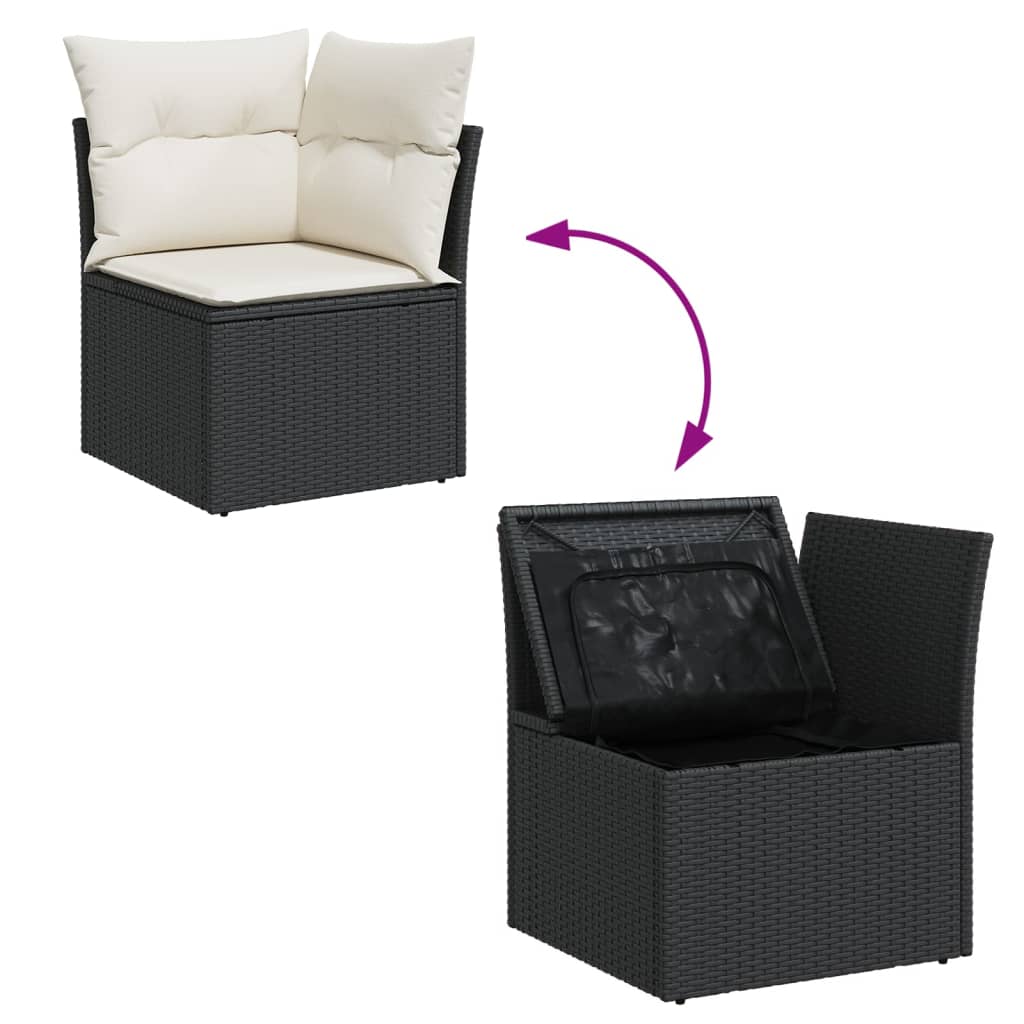 vidaXL 12-tlg. Garten-Sofagarnitur mit Kissen Schwarz Poly Rattan