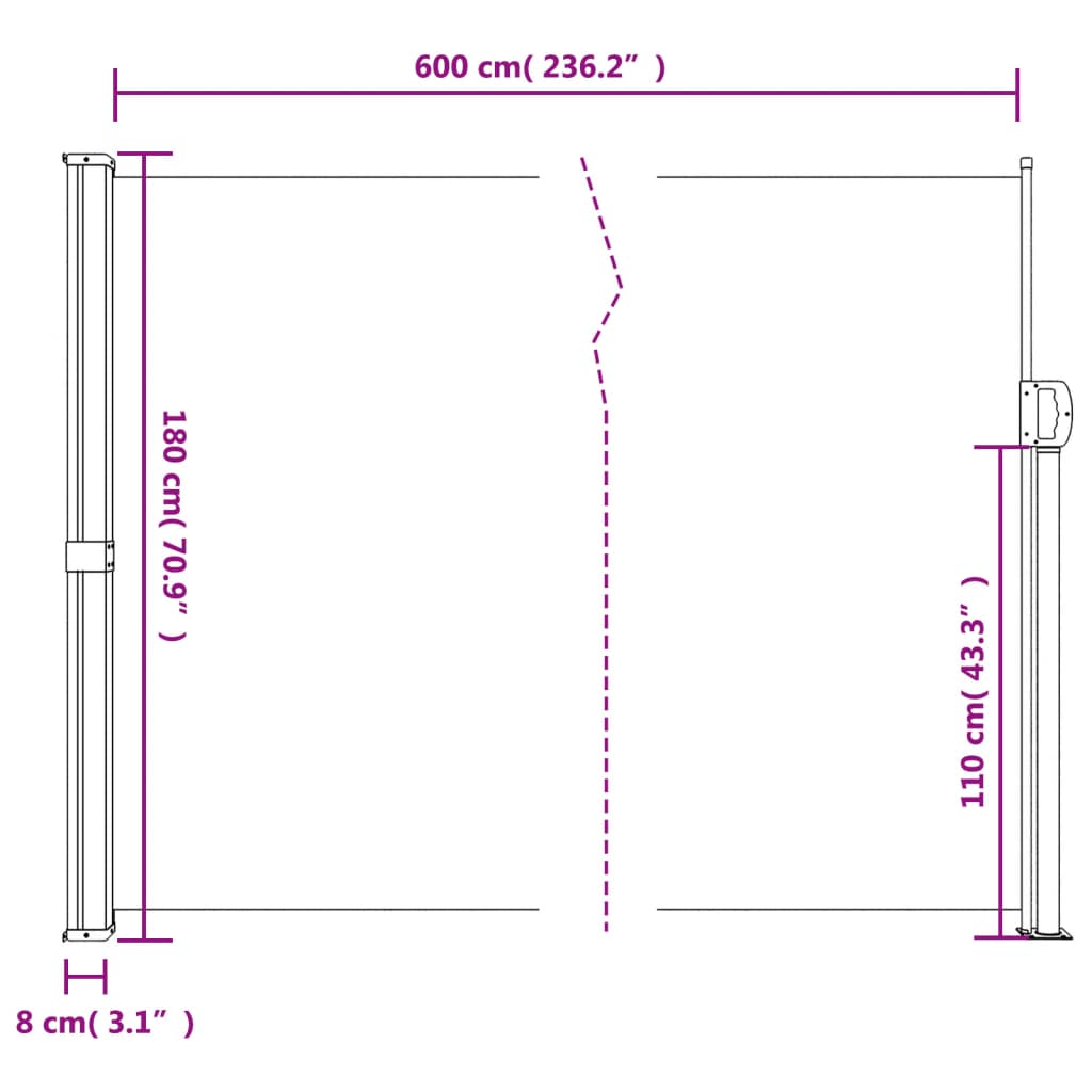 vidaXL Seitenmarkise Ausziehbar Rot 180x600 cm