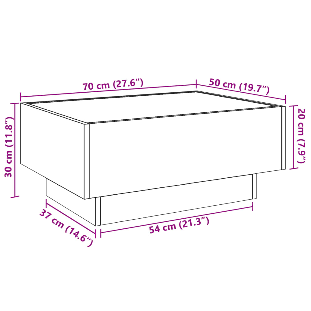 vidaXL LED-Couchtisch Sonoma Eiche 70x50x30 cm Holzwerkstoff