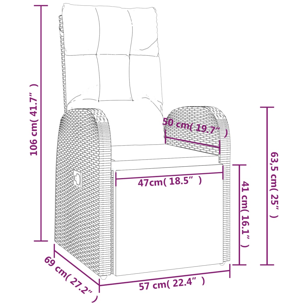 vidaXL Garten-Liegestuhl mit Auflage Poly Rattan Schwarz