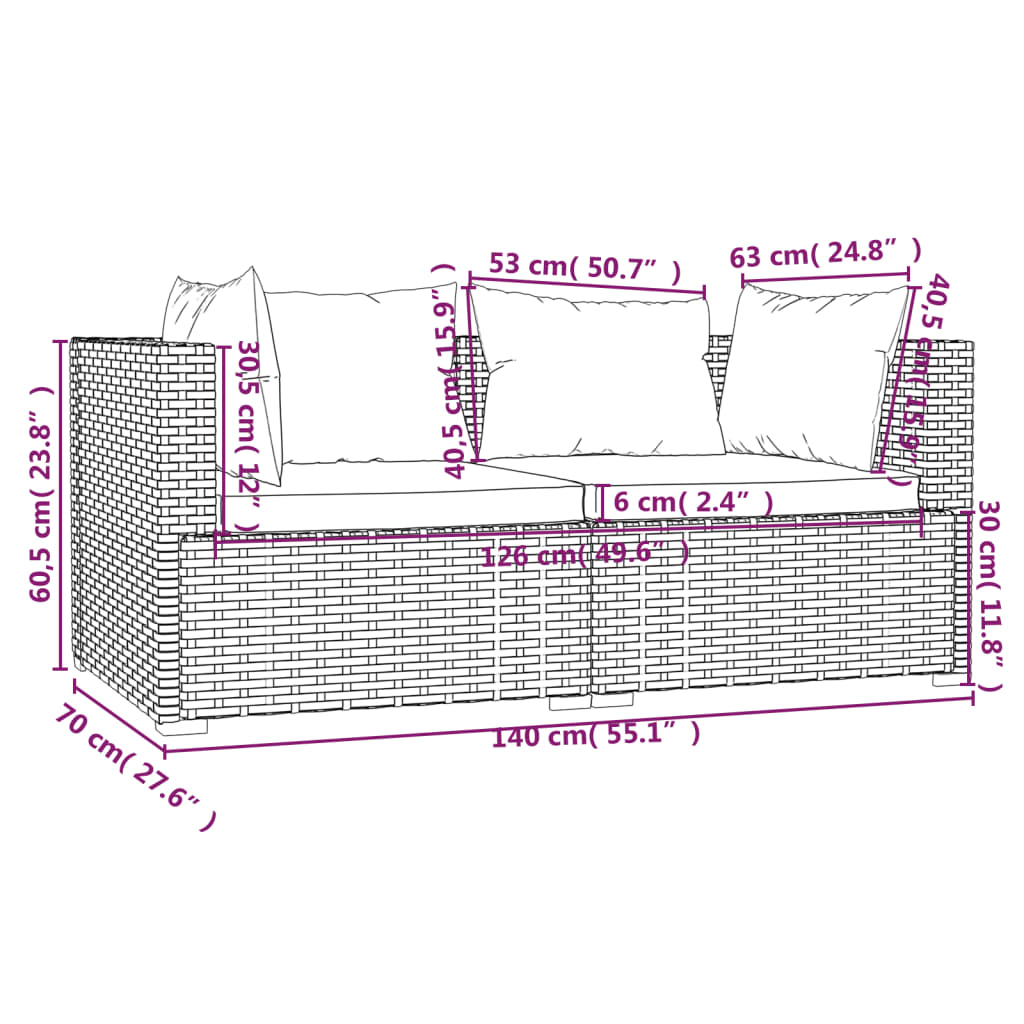 vidaXL 3-tlg. Garten-Lounge-Set mit Kissen Grau Poly Rattan