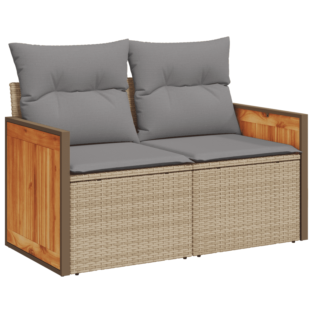 vidaXL 11-tlg. Garten-Sofagarnitur mit Kissen Beige Poly Rattan