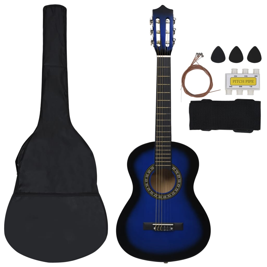 vidaXL 8-tlg. Klassikgitarren-Set für Anfänger Blau 1/2 34"