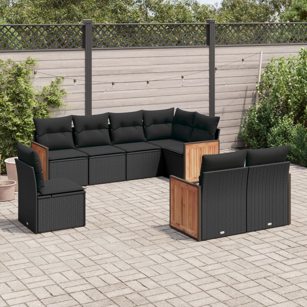 vidaXL 8-tlg. Garten-Sofagarnitur mit Kissen Schwarz Poly Rattan