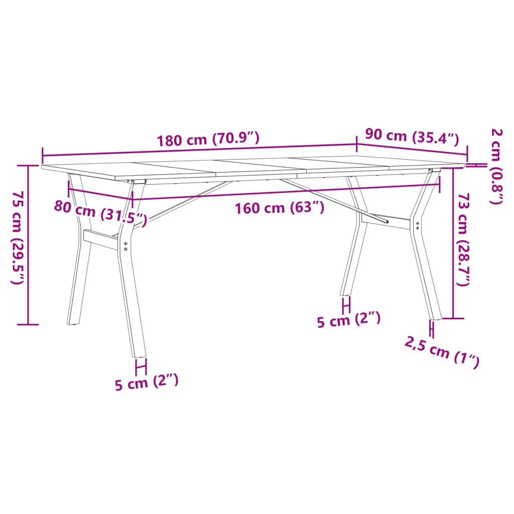 vidaXL Esstisch Y-Gestell 180x90x75 cm Massivholz Kiefer und Gusseisen