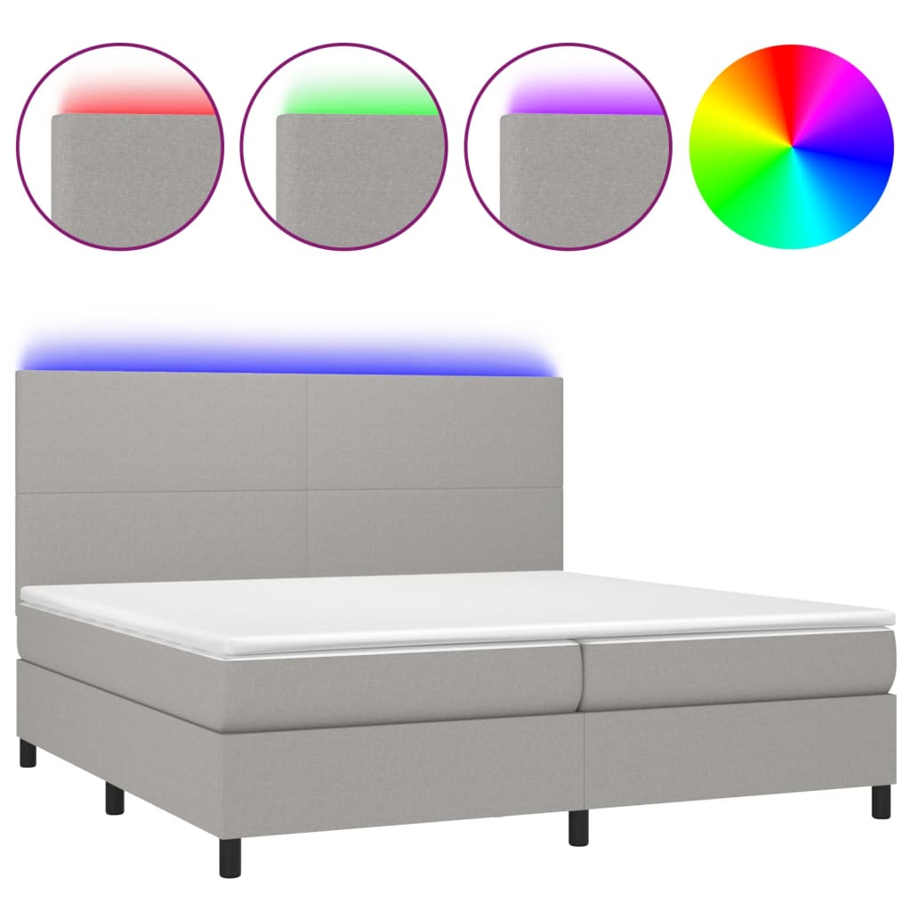 vidaXL Boxspringbett mit Matratze & LED Hellgrau 200x200 cm Stoff