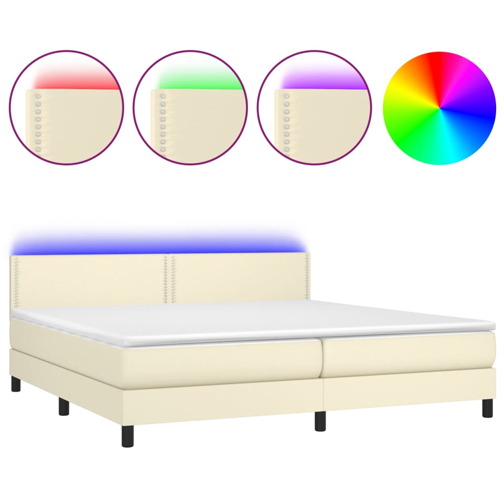 vidaXL Boxspringbett mit Matratze & LED Creme 200x200 cm Kunstleder