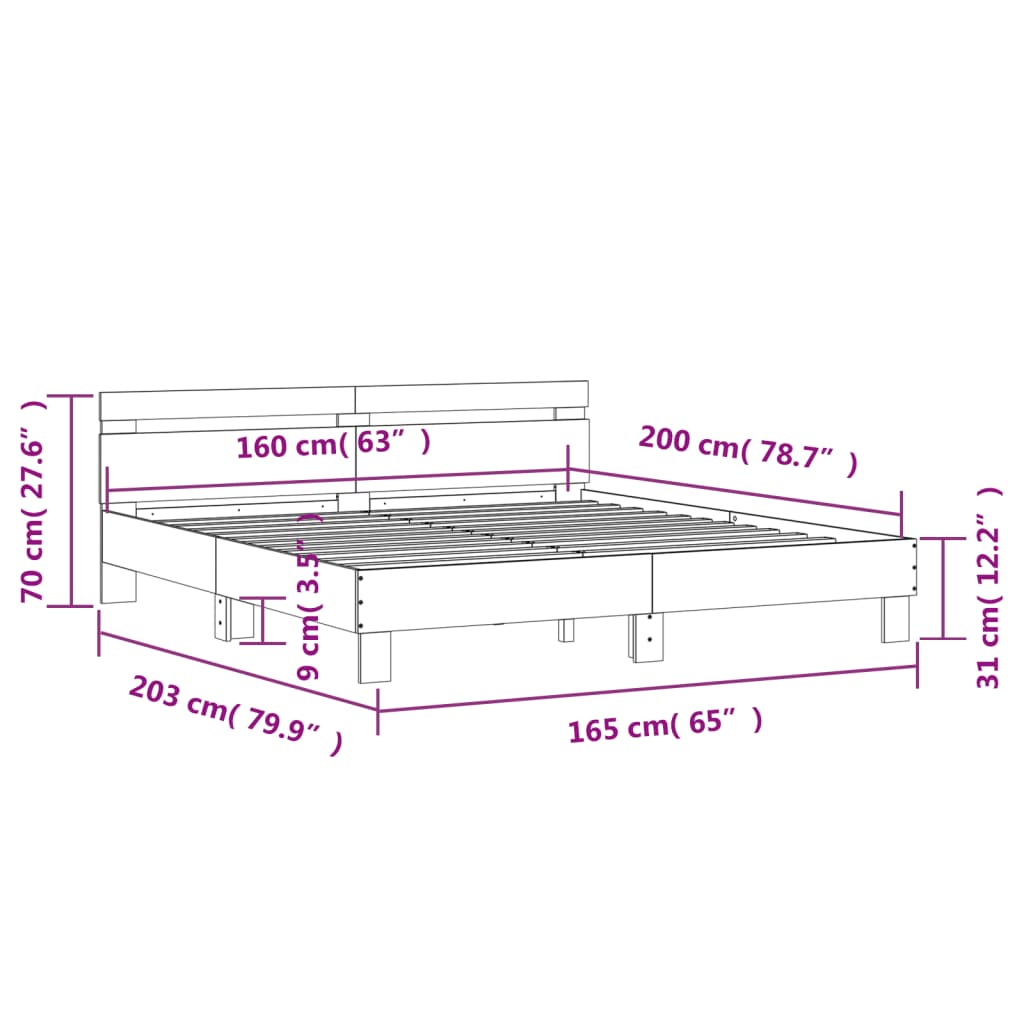 vidaXL Bettgestell mit Kopfteil Grau Sonoma 160x200 cm Holzwerkstoff