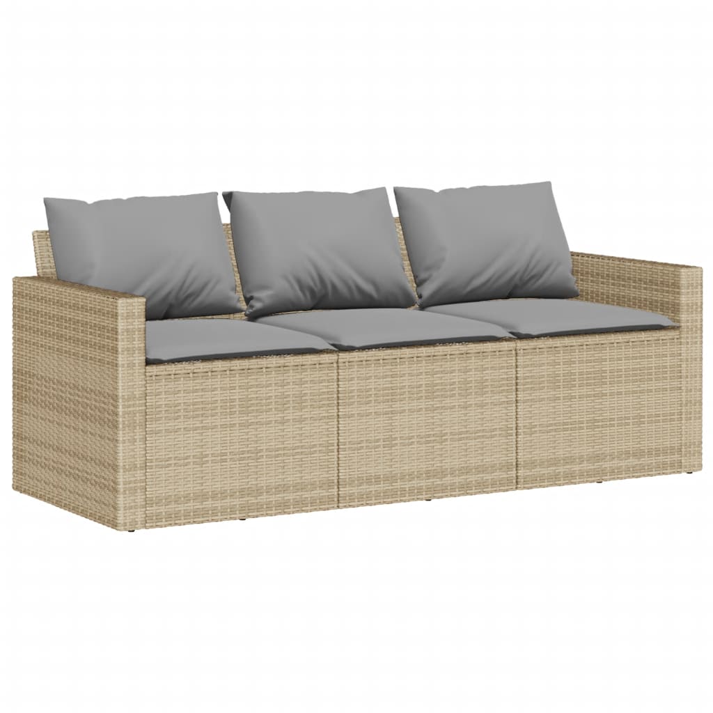 vidaXL 2-tlg. Garten-Essgruppe mit Kissen Beige Poly Rattan