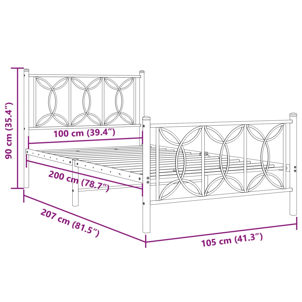 vidaXL Bettgestell mit Kopf- und Fußteil Metall Weiß 100x200 cm