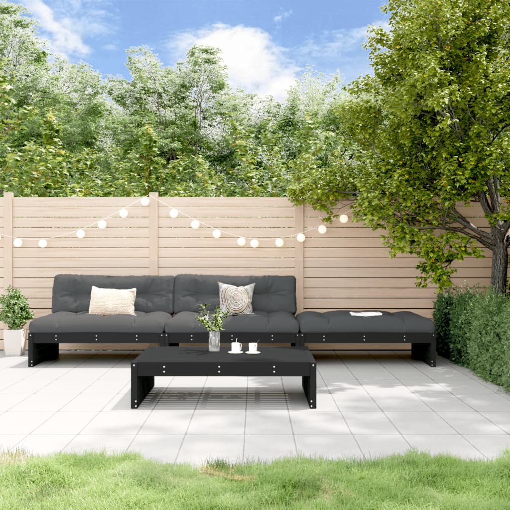 vidaXL 4-tlg. Garten-Lounge-Set mit Kissen Schwarz Massivholz