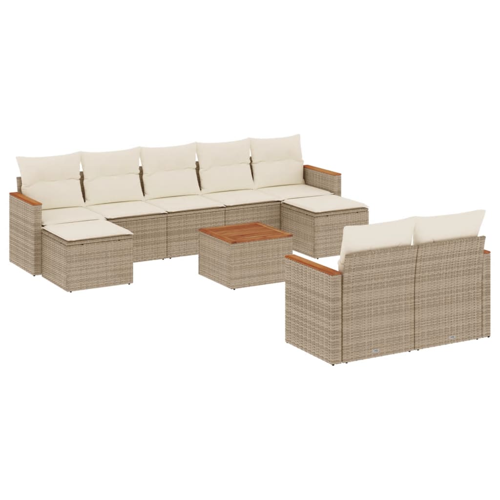 vidaXL 10-tlg. Garten-Sofagarnitur mit Kissen Beige Poly Rattan