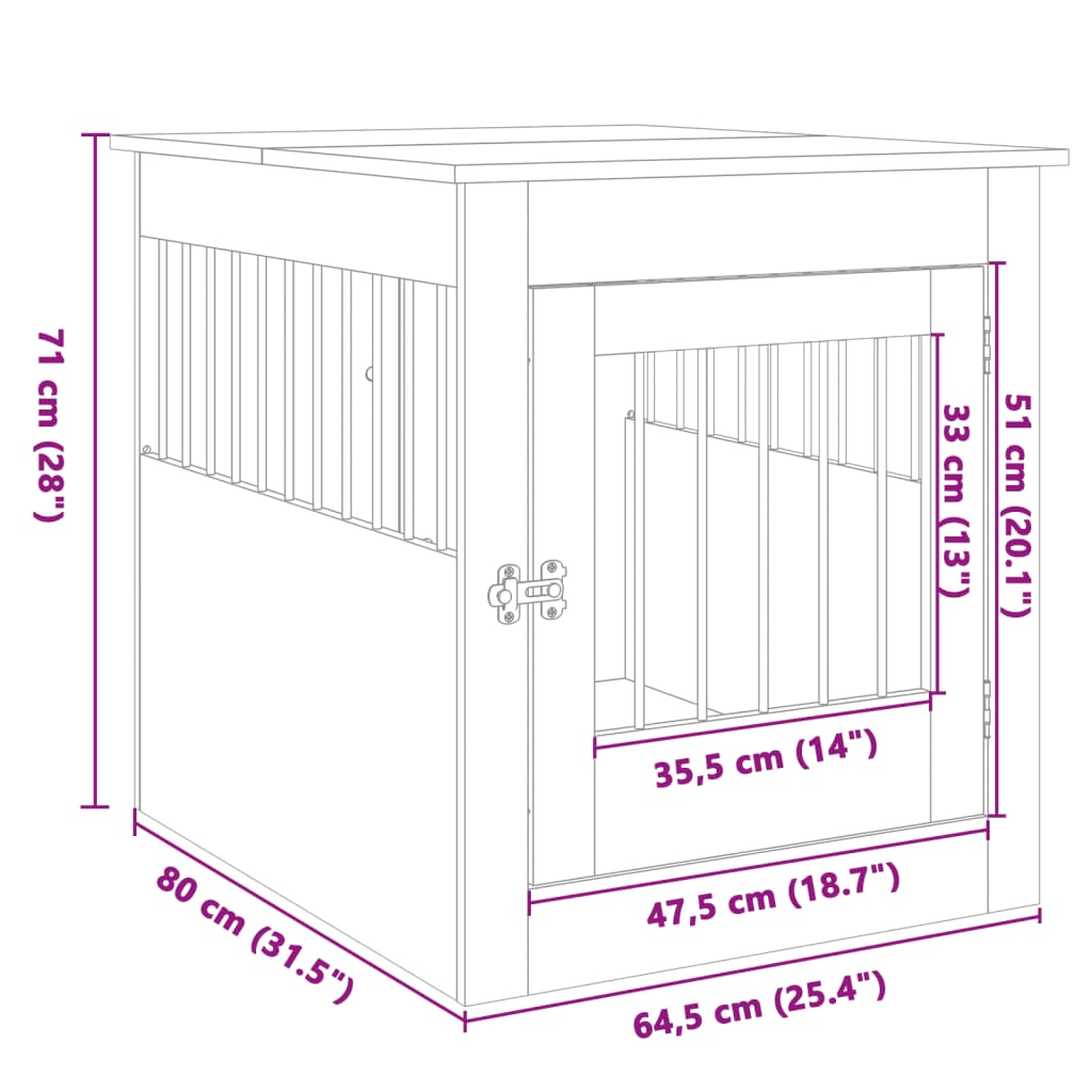 vidaXL Hundekäfig im Möbelstil Sonoma-Eiche 64,5x80x71cm Holzwerkstoff