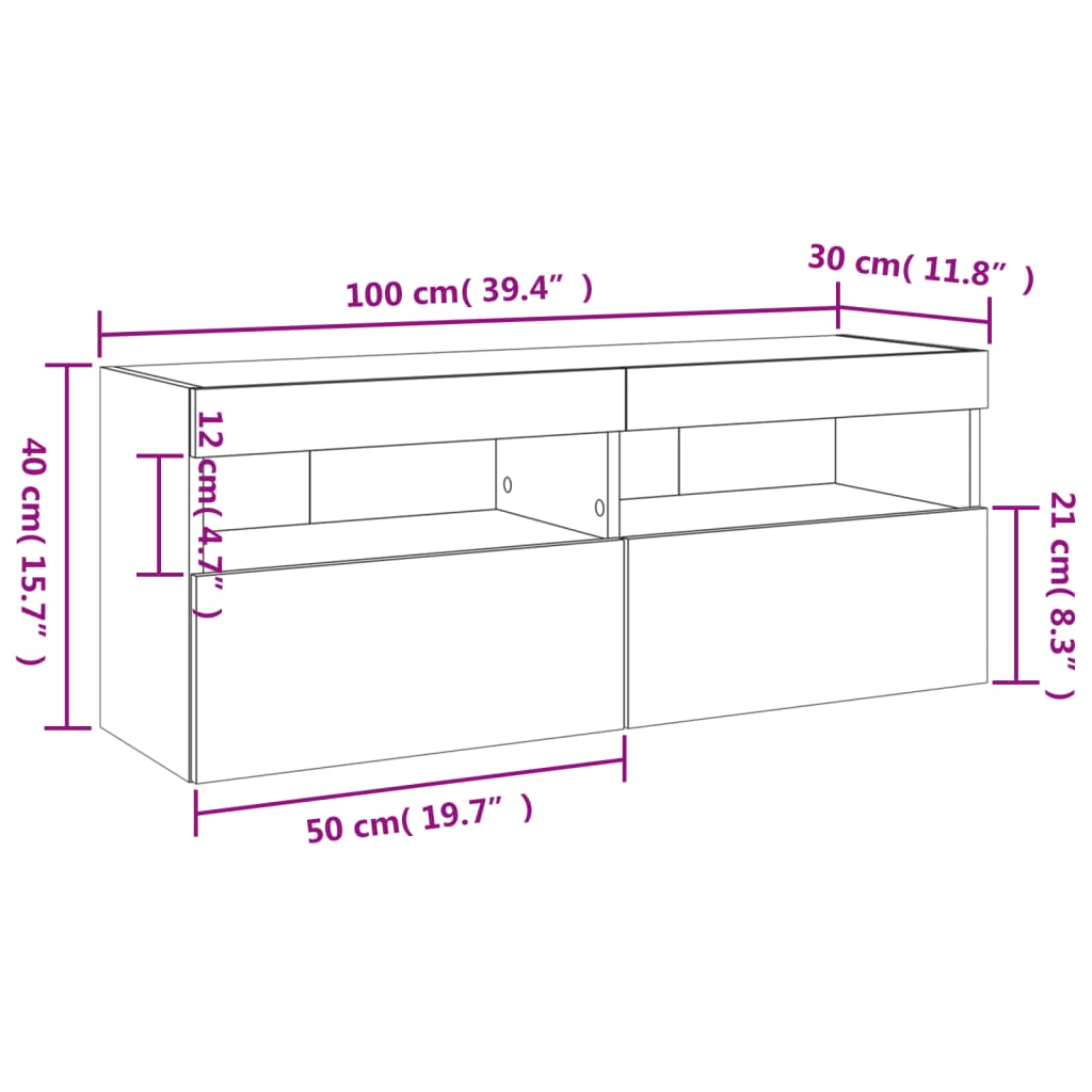 vidaXL TV-Wandschrank mit LED-Leuchten Sonoma-Eiche 100x30x40 cm