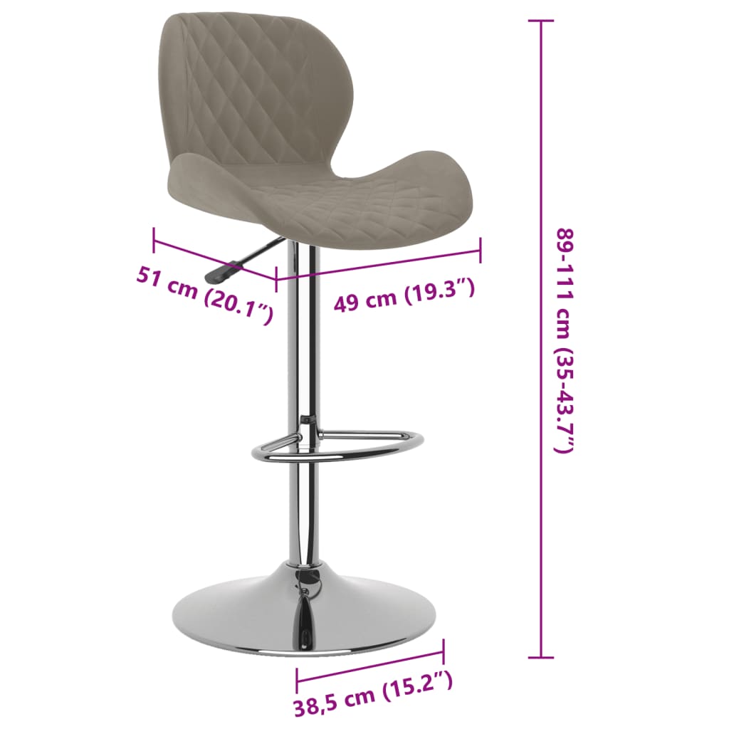 vidaXL Barhocker 2 Stk. Hellgrau Samt