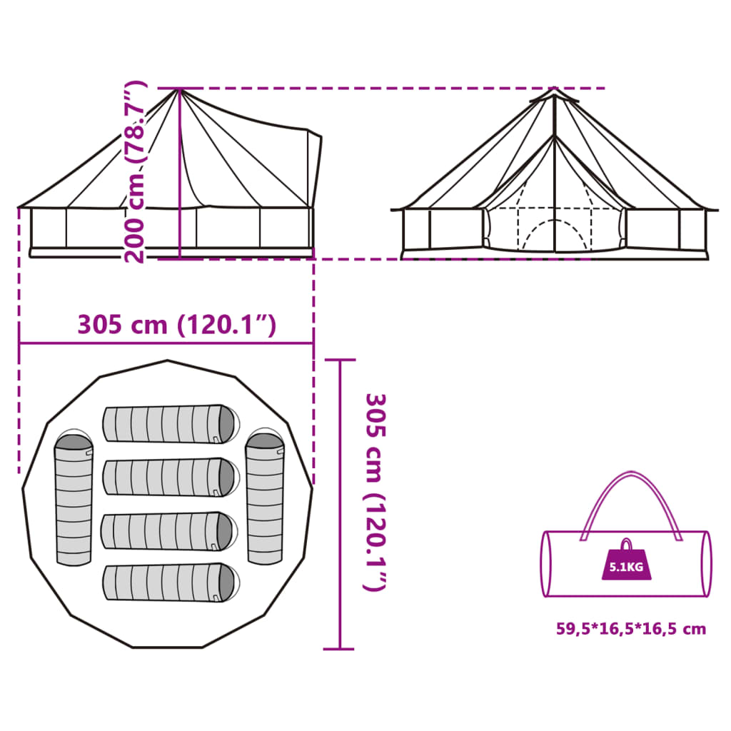 vidaXL Tipi-Familienzelt 6 Personen Grün Wasserdicht