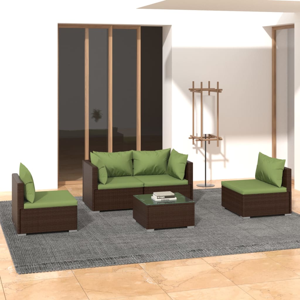 vidaXL 5-tlg. Garten-Lounge-Set mit Kissen Poly Rattan Braun