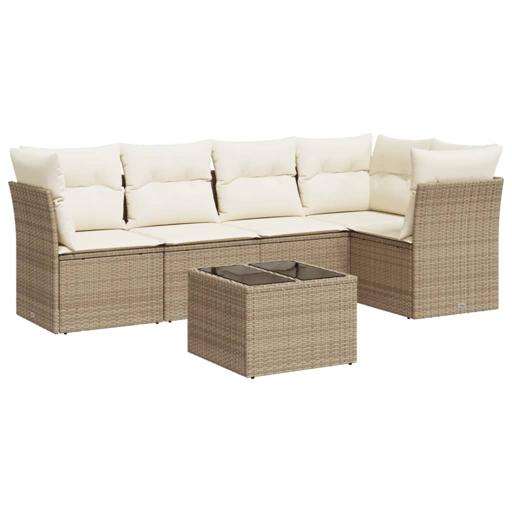 vidaXL 6-tlg. Garten-Sofagarnitur mit Kissen Beige Poly Rattan