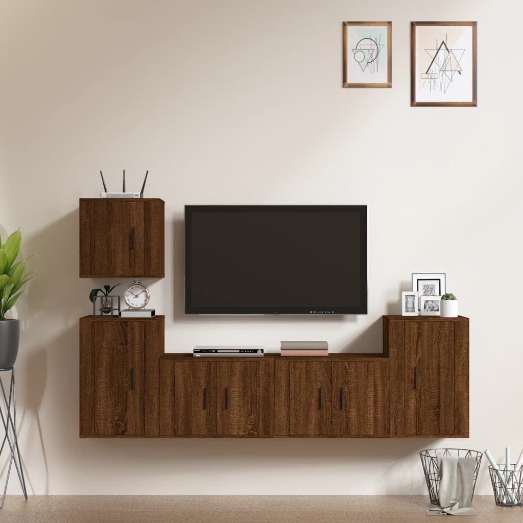 vidaXL 5-tlg. TV-Schrank-Set Braun Eichen-Optik Holzwerkstoff