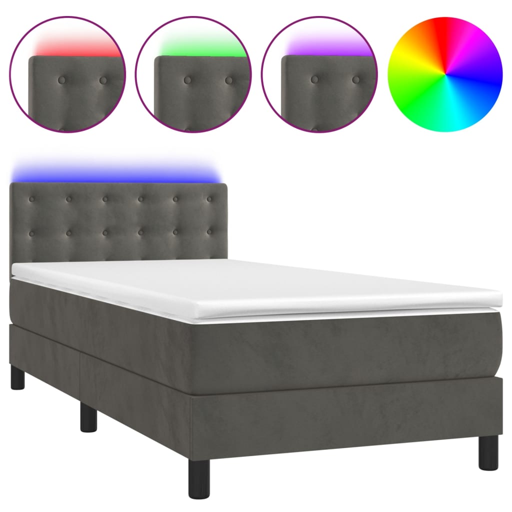 vidaXL Boxspringbett mit Matratze & LED Dunkelgrau 80x200 cm Samt