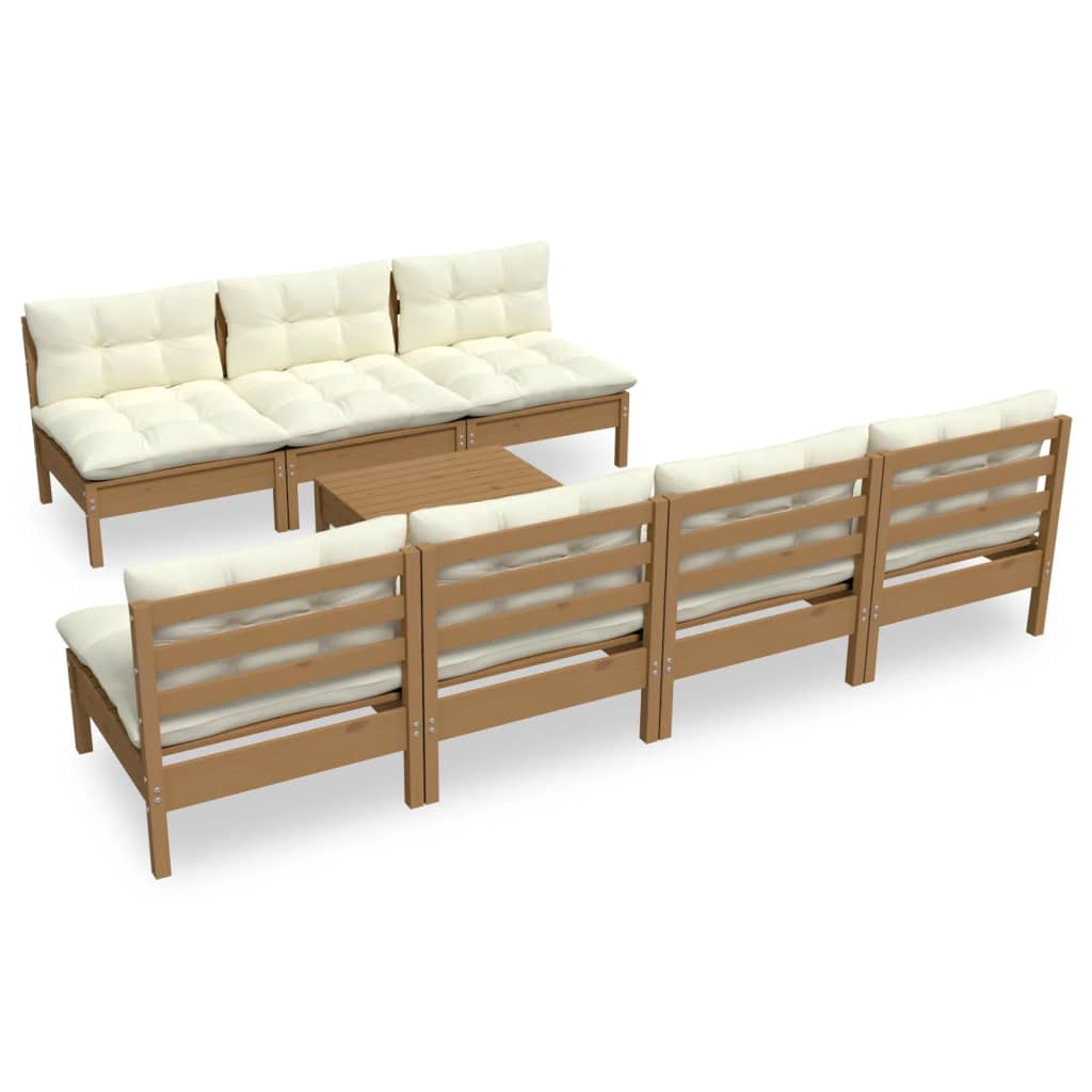 vidaXL 8-tlg. Garten-Lounge-Set mit Creme Kissen Kiefernholz