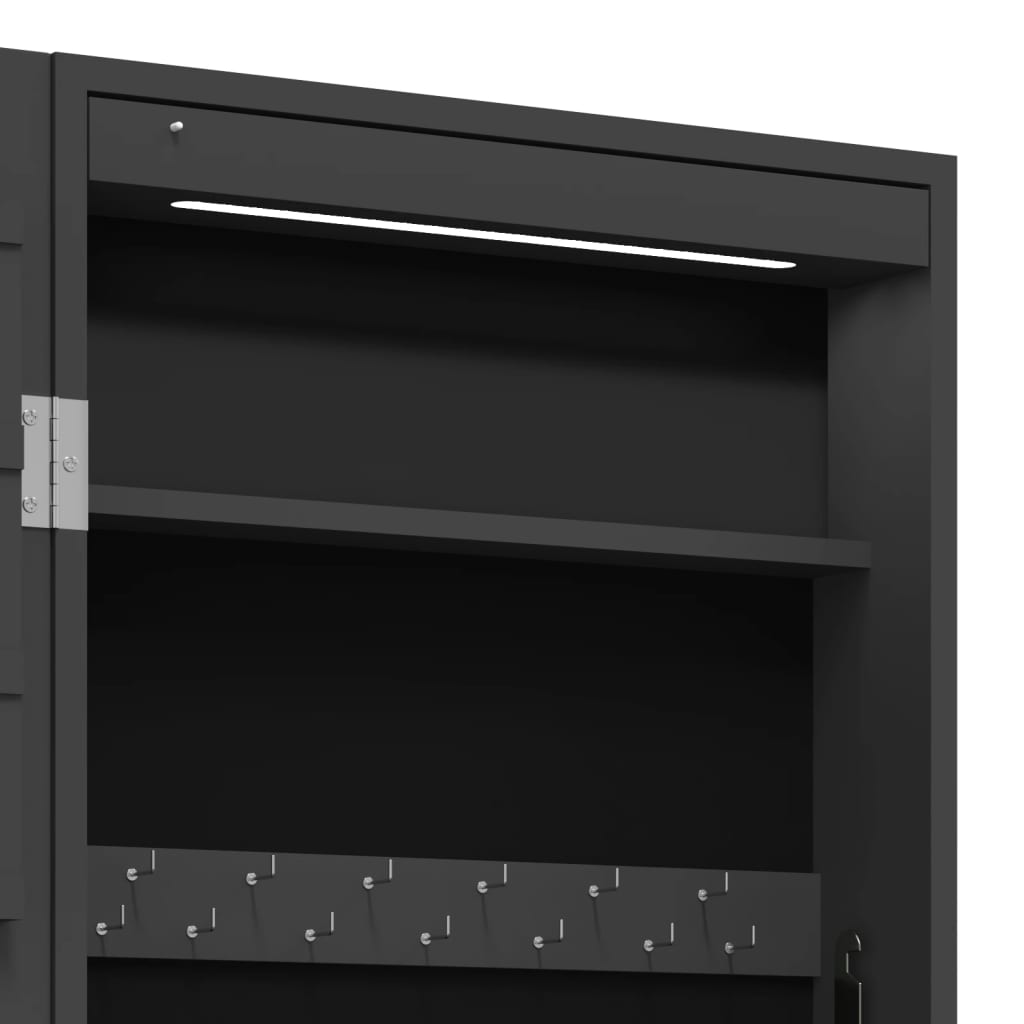 vidaXL Spiegel-Schmuckschrank mit LED-Beleuchtung Wandmontage Schwarz