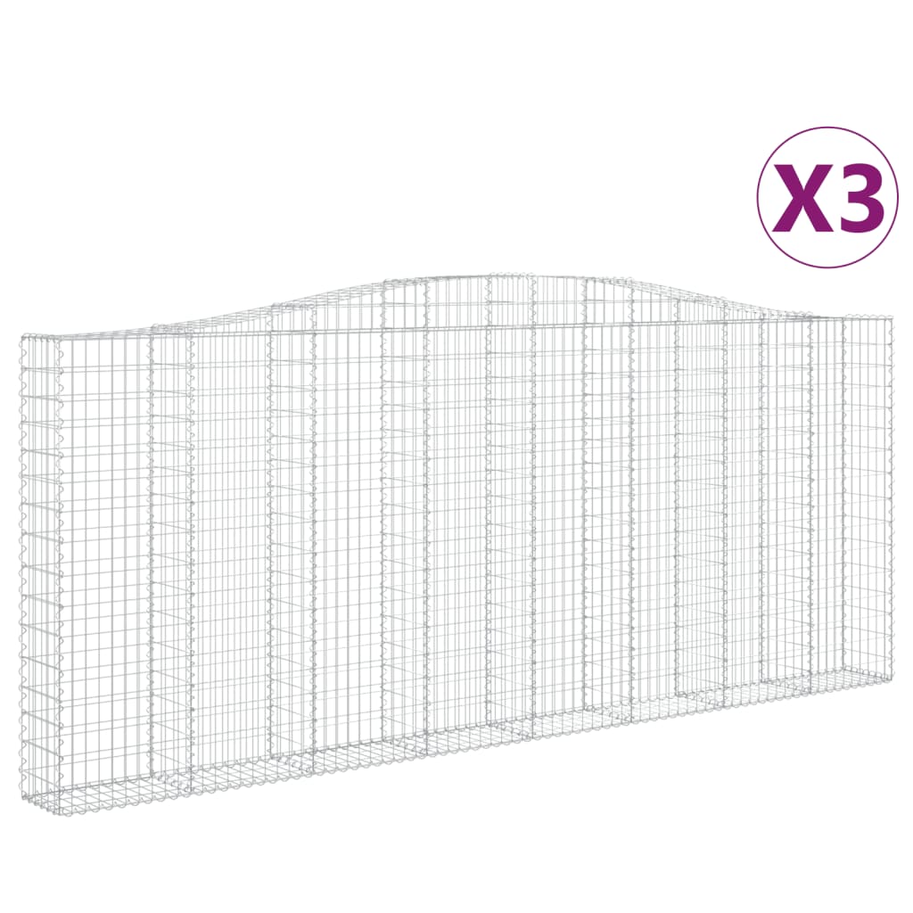 vidaXL Gabionen mit Hochbogen 3 Stk. 400x30x160/180cm Verzinktes Eisen