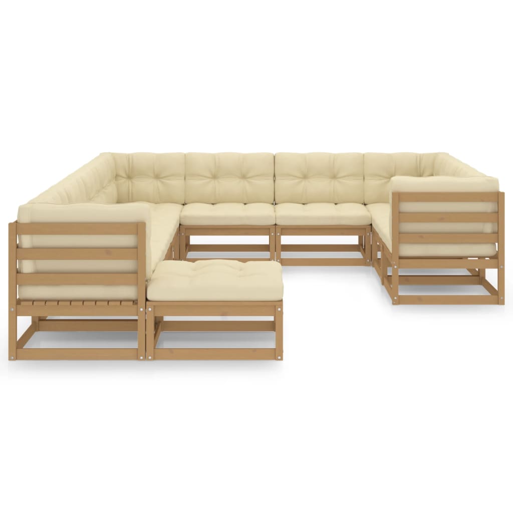 vidaXL 11-tlg. Garten-Lounge-Set mit Kissen Honigbraun Massivholz