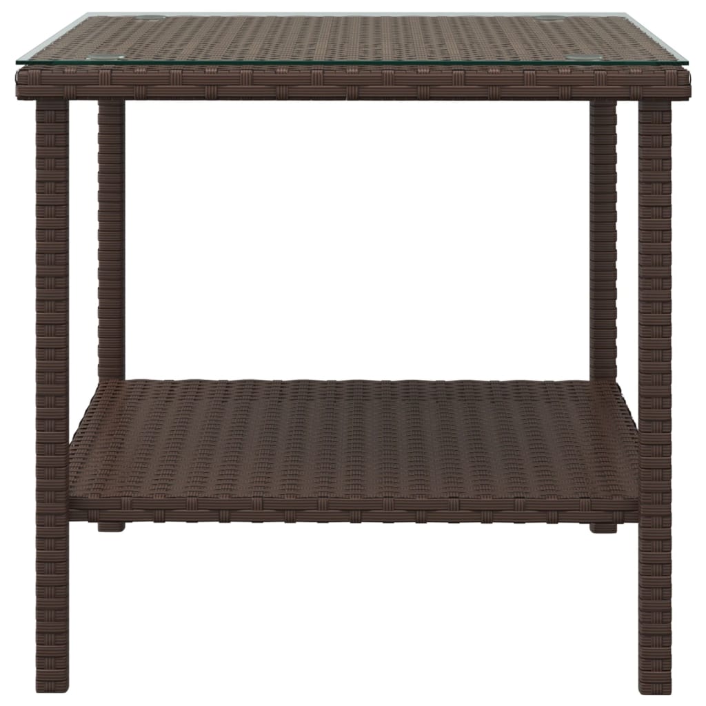 vidaXL Beistelltisch Braun 45x45x45 cm Poly Rattan und Hartglas