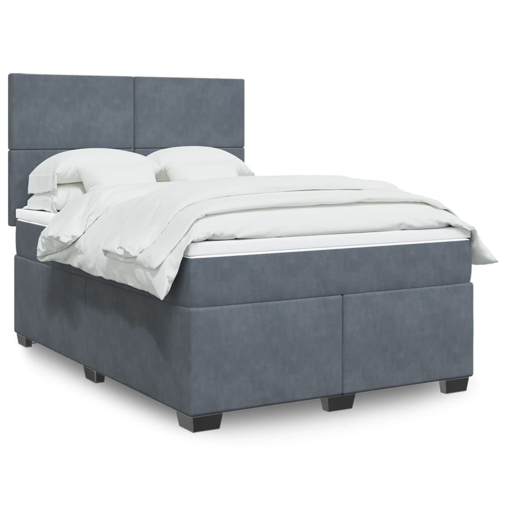 vidaXL Boxspringbett mit Matratze Dunkelgrau 140x190 cm Samt