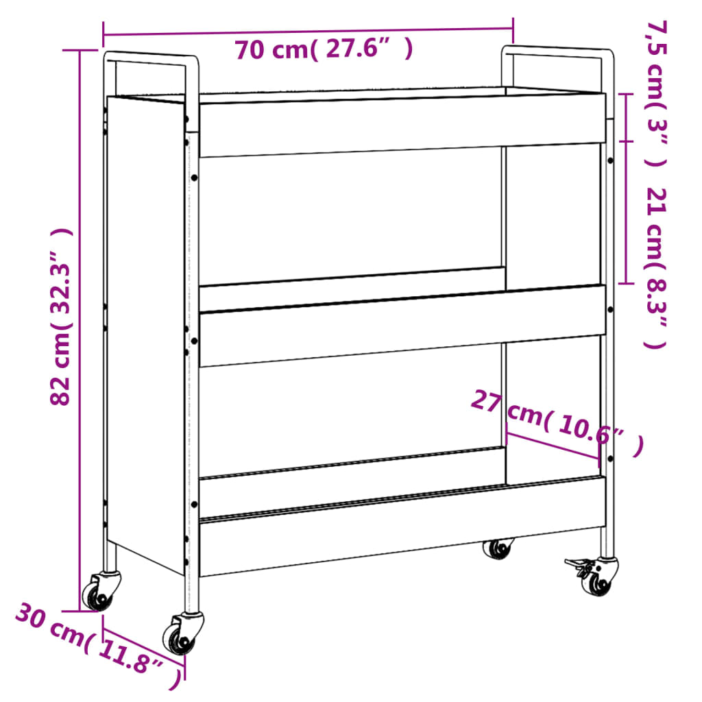 vidaXL Küchenwagen Braun Eichen-Optik 70x30x82 cm Holzwerkstoff