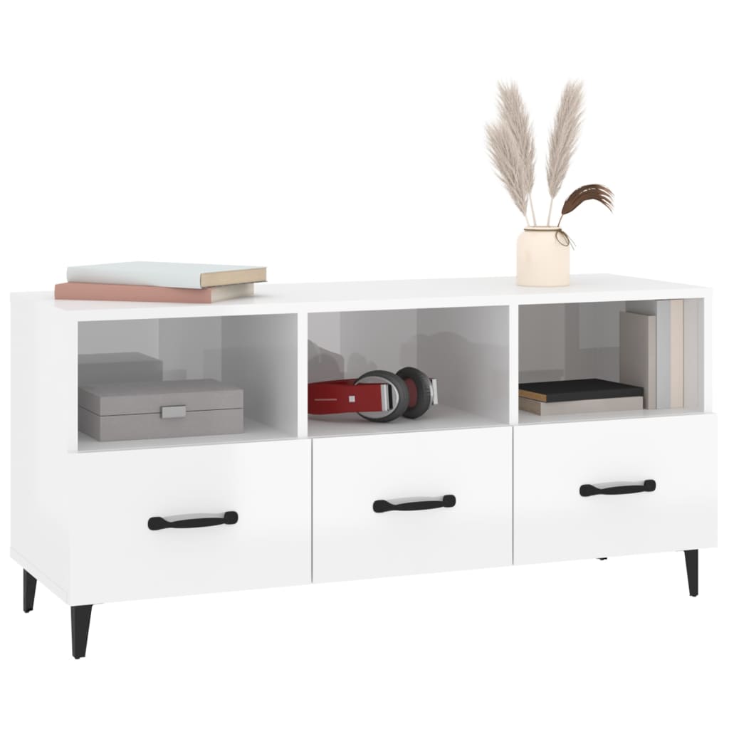 vidaXL TV-Schrank Hochglanz-Weiß 102x35x50 cm Holzwerkstoff