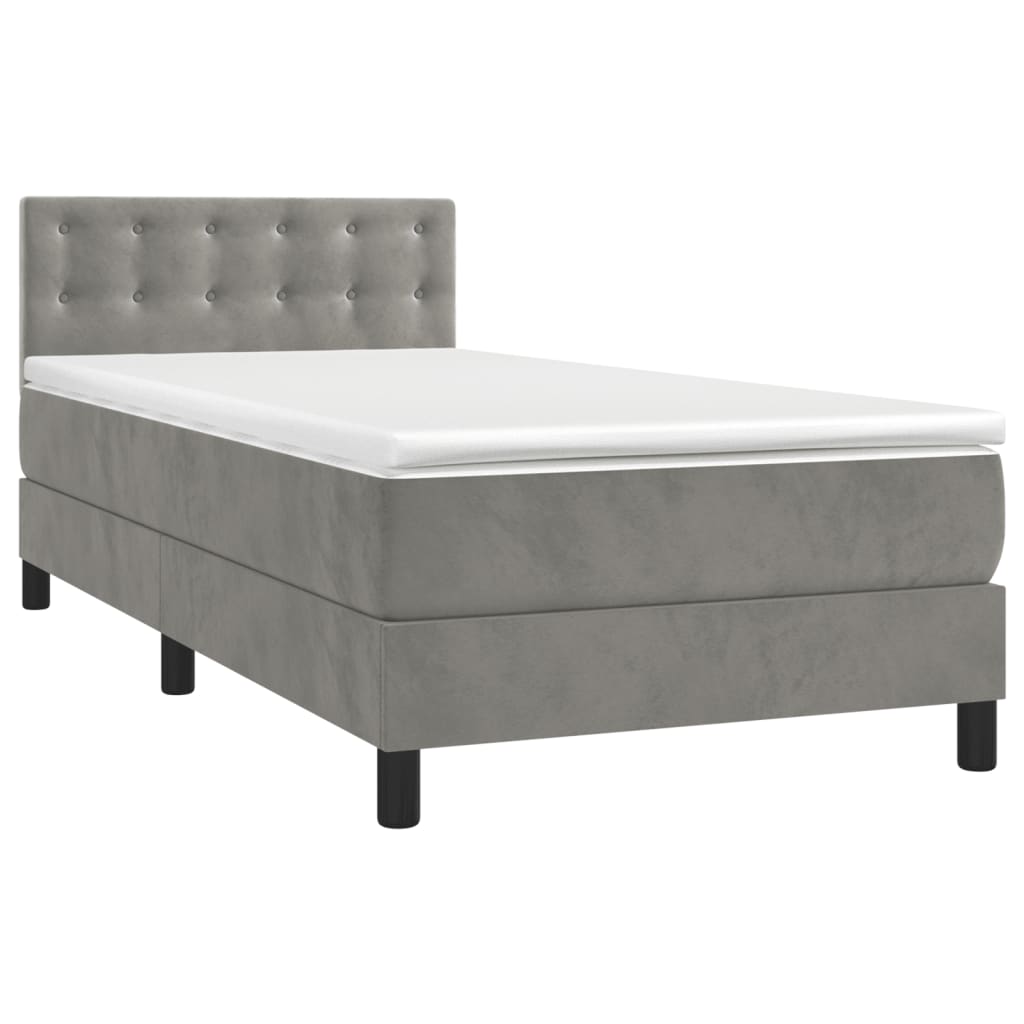 vidaXL Boxspringbett mit Matratze Hellgrau 80x200 cm Samt